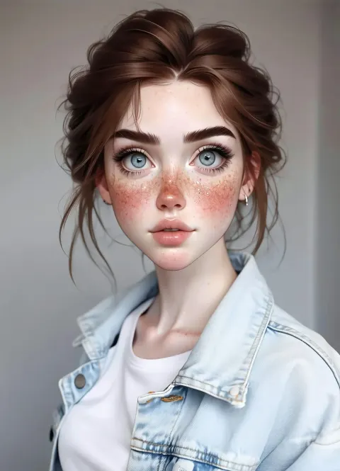 Woman Denim Jacket Freckles Portrait