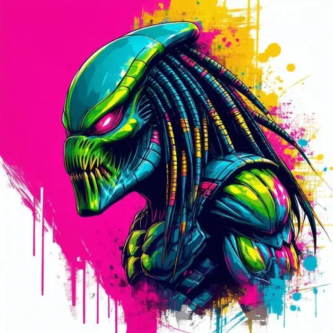 Predator Head Character Sheet in Comic Style