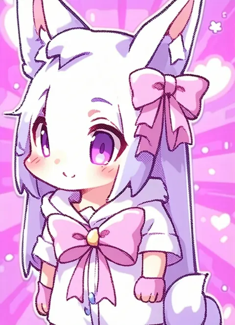 Chibi Character Ribbon Purple Eyes