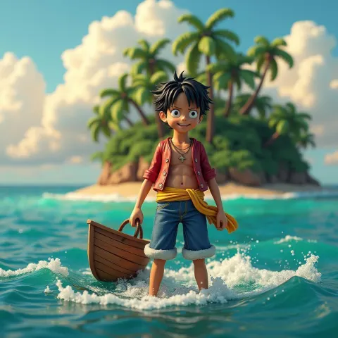 Luffy on a Tropical Island in 3D