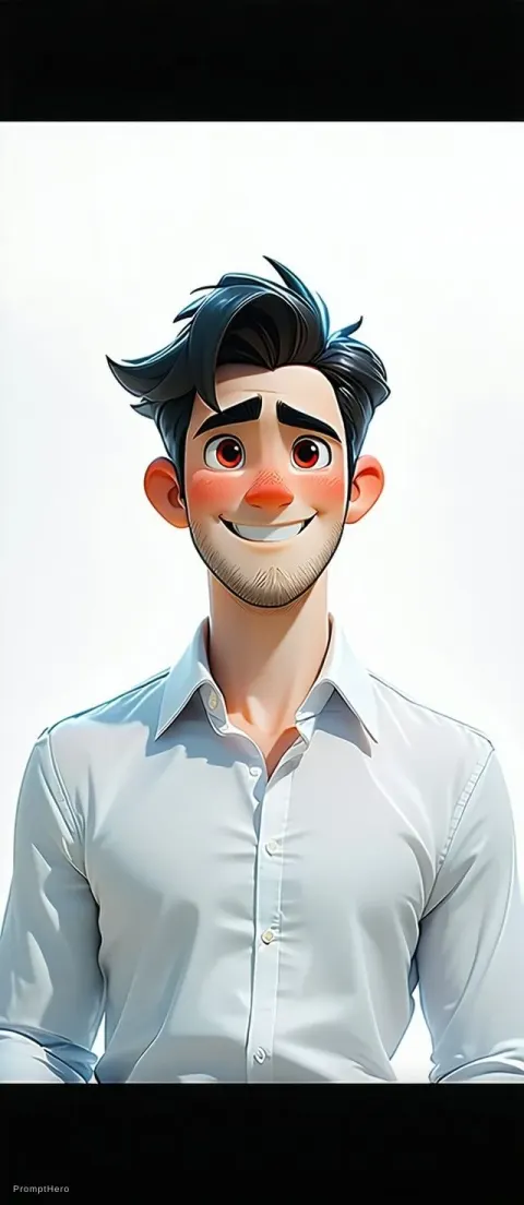 Man Black Hair Red Eyes Beard
