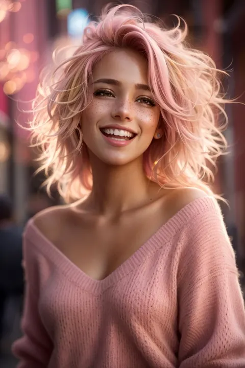 Woman Blonde Pink Hair Dancing