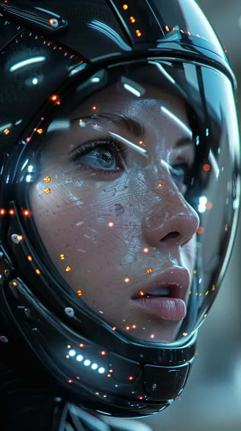 Woman Cyberpunk Helmet Silver Wires