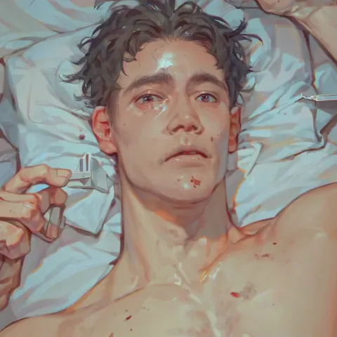 Sick Man Hospital Bed Portrait