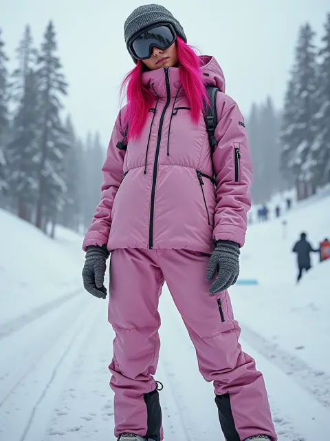 Woman Pink Hair Winter Skiing