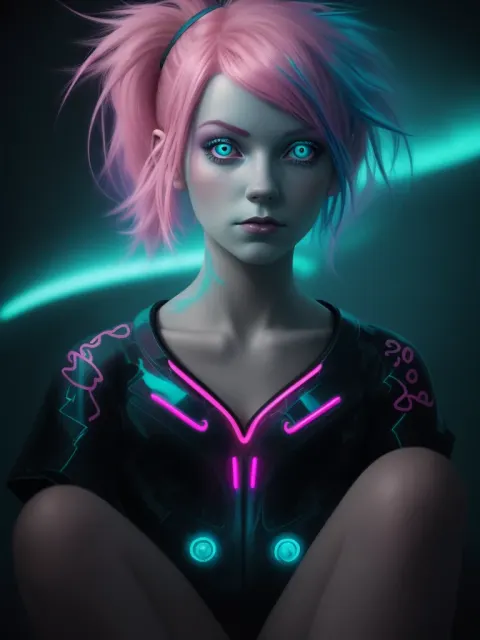 Girl Pink Hair Neon Lamp