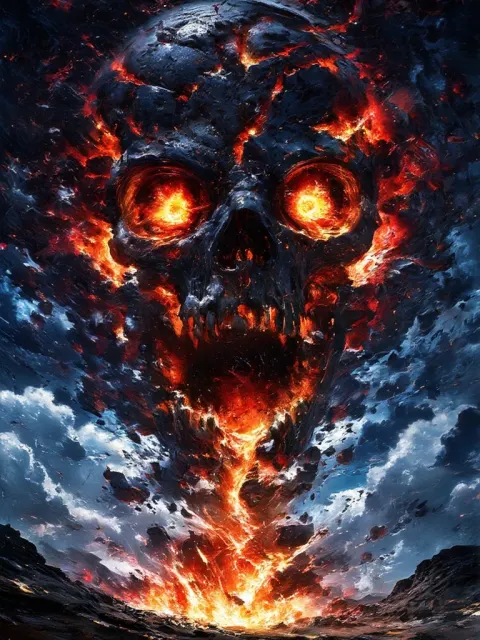 Colossal Skull Smaller Skulls Fire