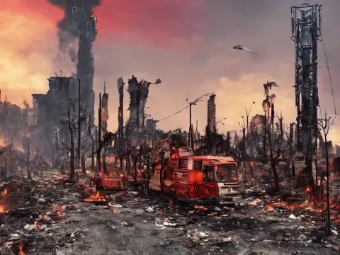 Apocalyptic Street Antenna Tower Fire