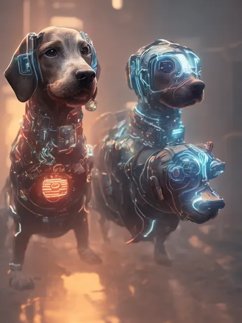 Cyberpunk Dachshund Sunset Portrait