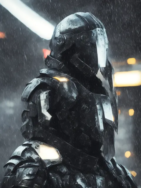 Cyberpunk Armor Warrior Rain Cinematic