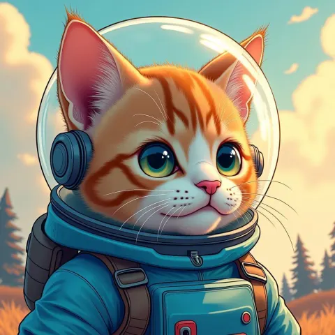 Manga Cat Astronaut in a Blue Spacesuit