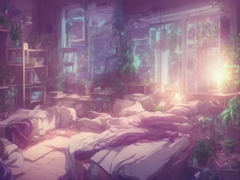 Anime Bedroom Night Plants Aesthetic