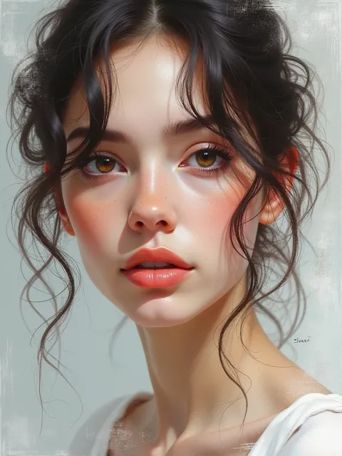 Woman Green Eyes Curly Dark