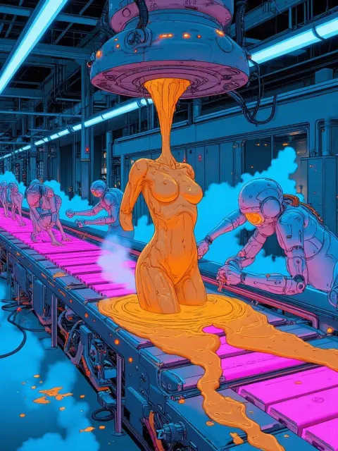 Woman Futuristic Assembly Line Creation