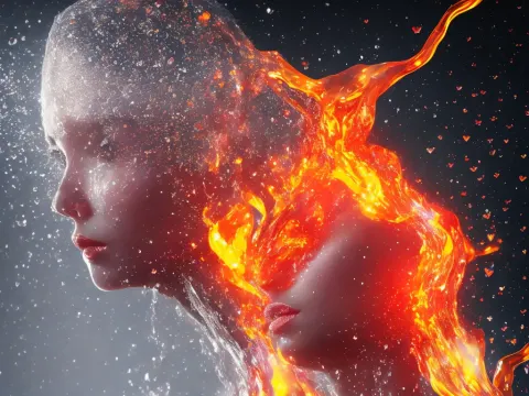 Flame Woman Crystal Hearts Fantasy