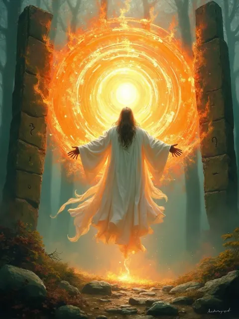 Hovering Druid With Glowing Orange Halo