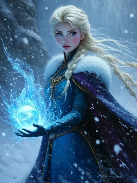 Elsa Conjuring Ice Magic In Blizzard