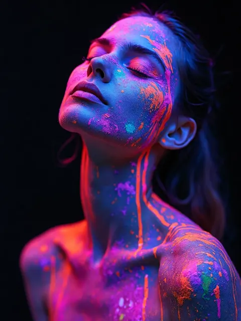 Woman Neon Paint Fluorescent Portrait