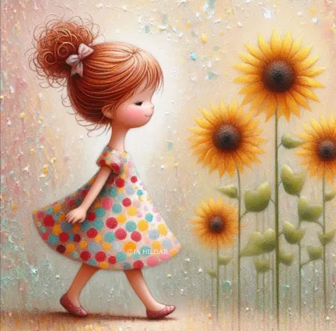 Stylized Little Girl in Colorful Background