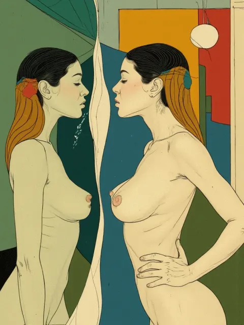 Woman Picasso Mirror Kiss Surreal