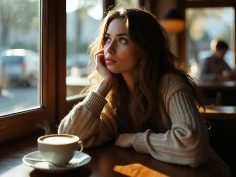 Woman Cafe Coffee Contemplative Soft