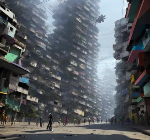 Futuristic Mech Favela Street Terrified