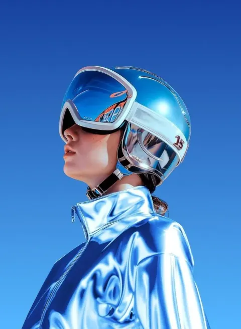 Woman Chrome Jacket Sci-Fi Helmet