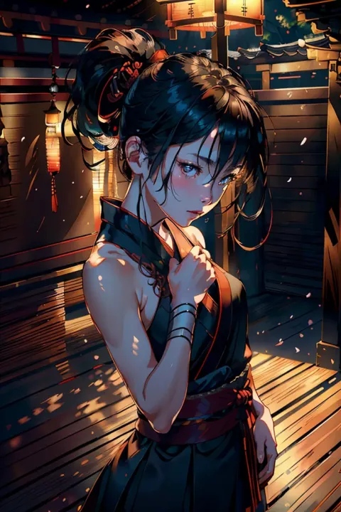Young Samurai Cherry Blossoms Temple