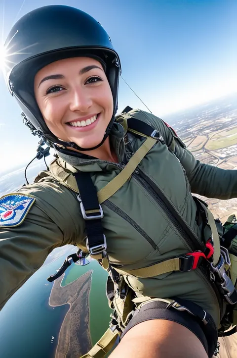Female Parachutist Jumping Selfie Motion
