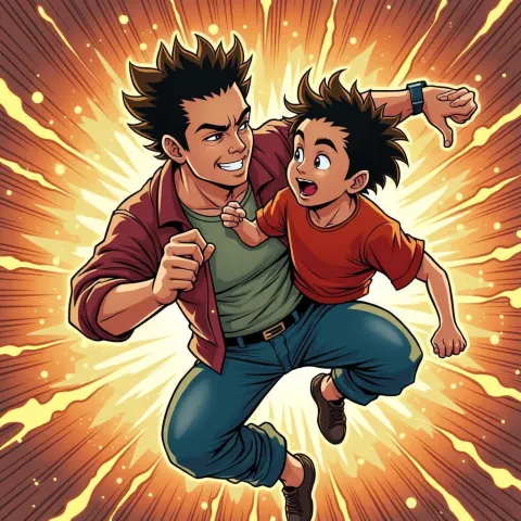 Father and Son Clash in Glowing Manga Action