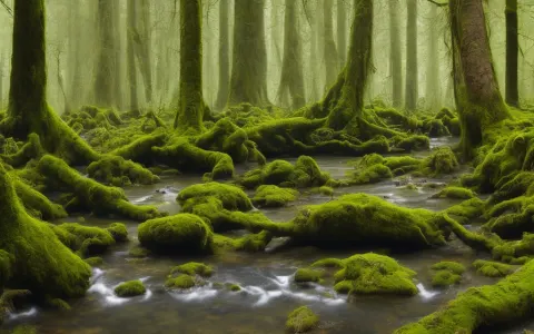 European Primeval Forest River Moss