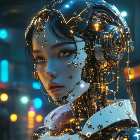 Cinematic Ottomanpunk Robotess With Neon Wiring