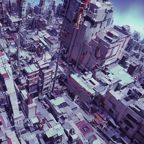 Evangelion Unit Buildings Collapsed Evening