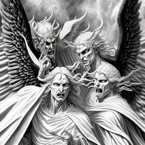 Angel Demon Facing Sacred Flames