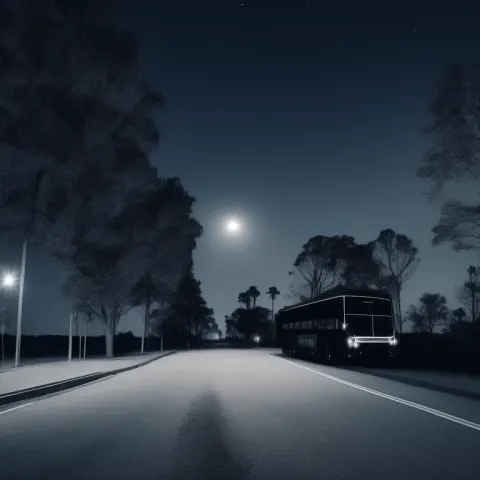 Dark Bus Midnight Street Lights