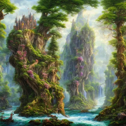 Enchanted Forest Castle Oil Painting