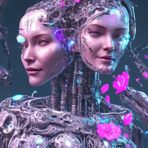 Cyborg Woman Neon Biopunk Portrait