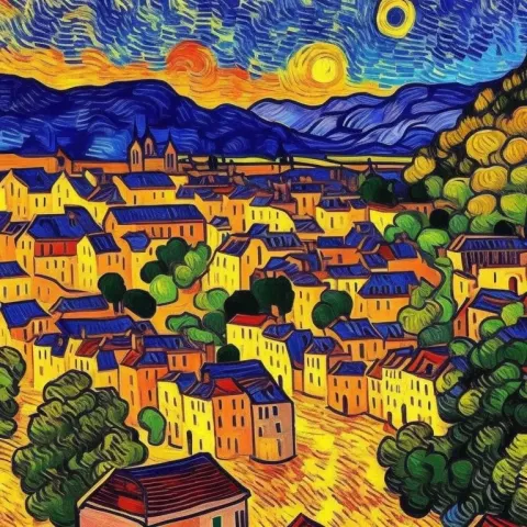 Old French Town Sunset Van Gogh