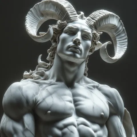 Horned Marble Statue Neoclassical Style