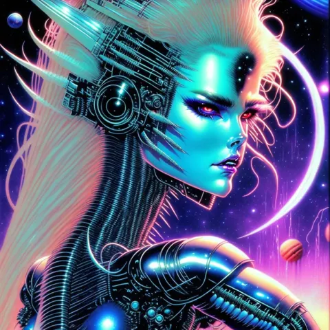 Retrowave Cyborg Android Spiky Hair