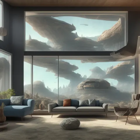 Modern Living Room Martian Landscape
