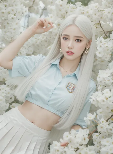 White Hair School Uniform Garden