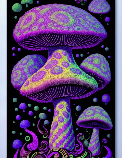Psychedelic Mushroom Blacklight Poster
