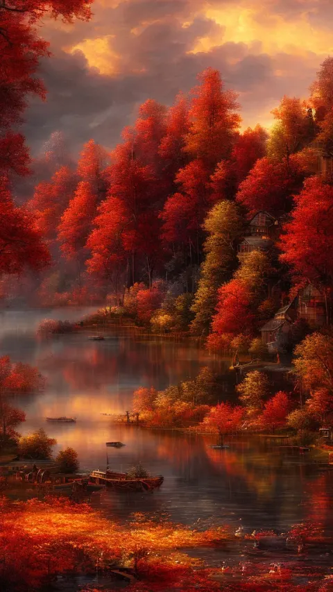 Autumn Lake Red Bokeh