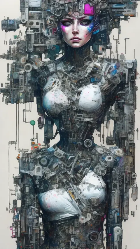 Cyberpunk Woman Robot Fusion