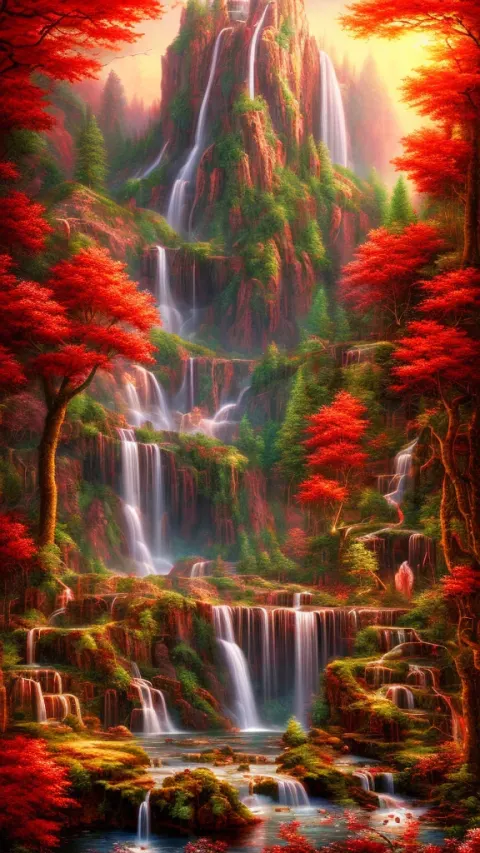 Summer Red Waterfall Landscape