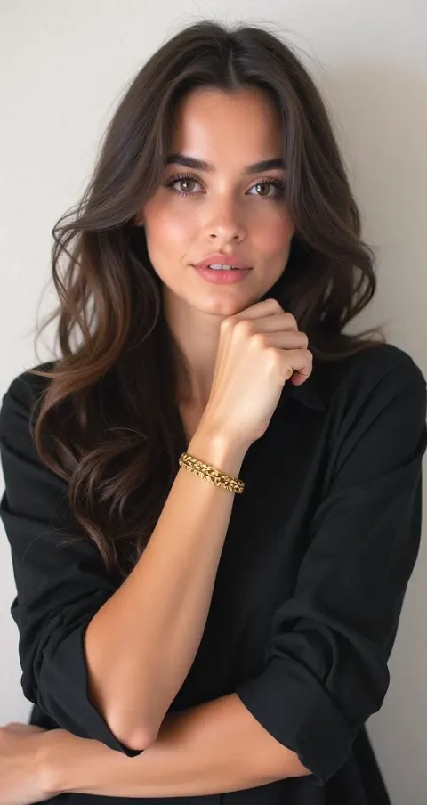 Woman Dark Hair Gold Portrait