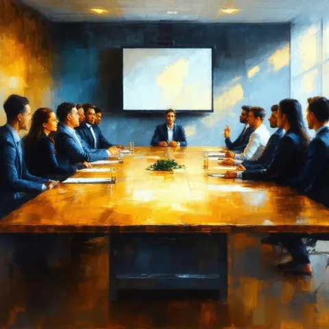 Oil Painted Meeting Room Lit by Screen Glow