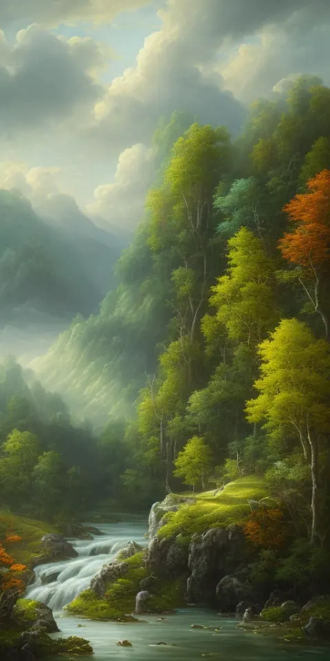 Mountain Forest River Autumn