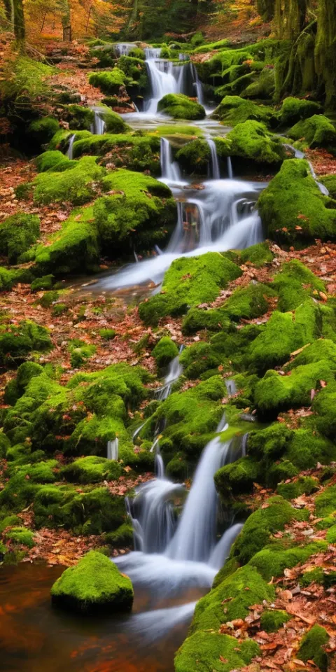 Forest Waterfall Sunset Reflection